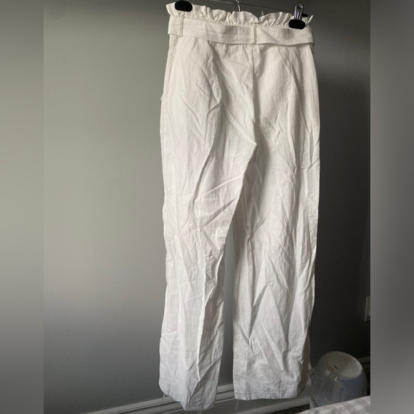 Mendocino White Linen Textured Wide Leg Belted Pants - Picture 2 of 3